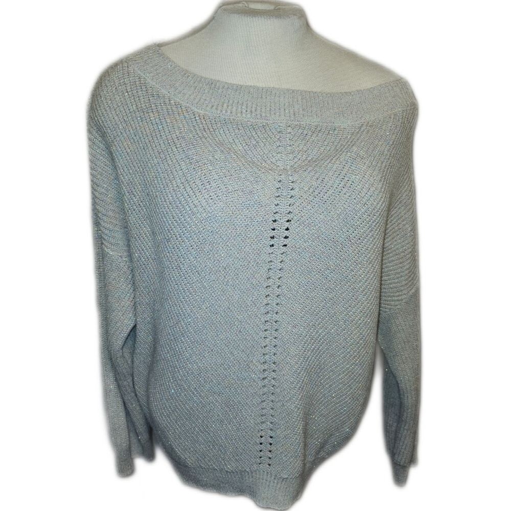 SOHO Wide Neck Gray Sweater W Pastel Sparkle Threads, XL
